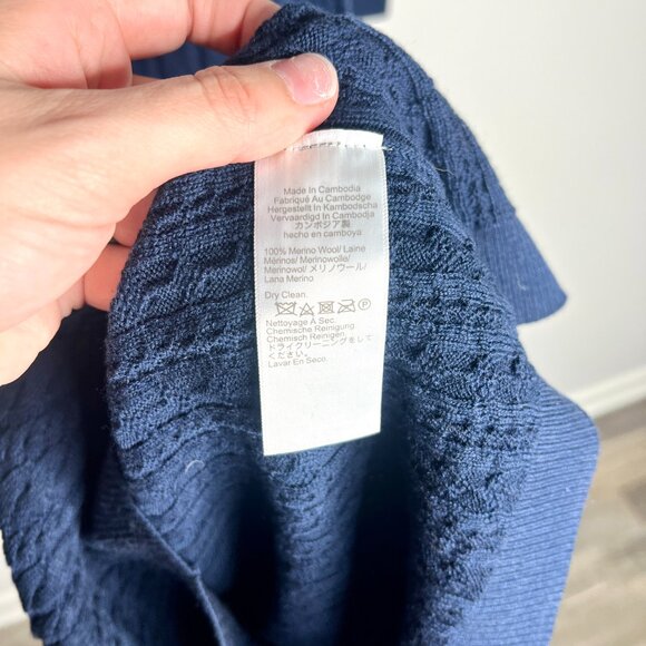 J. Crew Navy Cable-Knit Sweater-Dress 100% Merino Wool Midi Length Sz S NWT - Picture 5 of 7